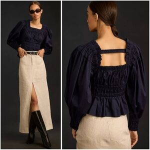 Anthropologie En Saison Brigitte Top Navy Blue Medium